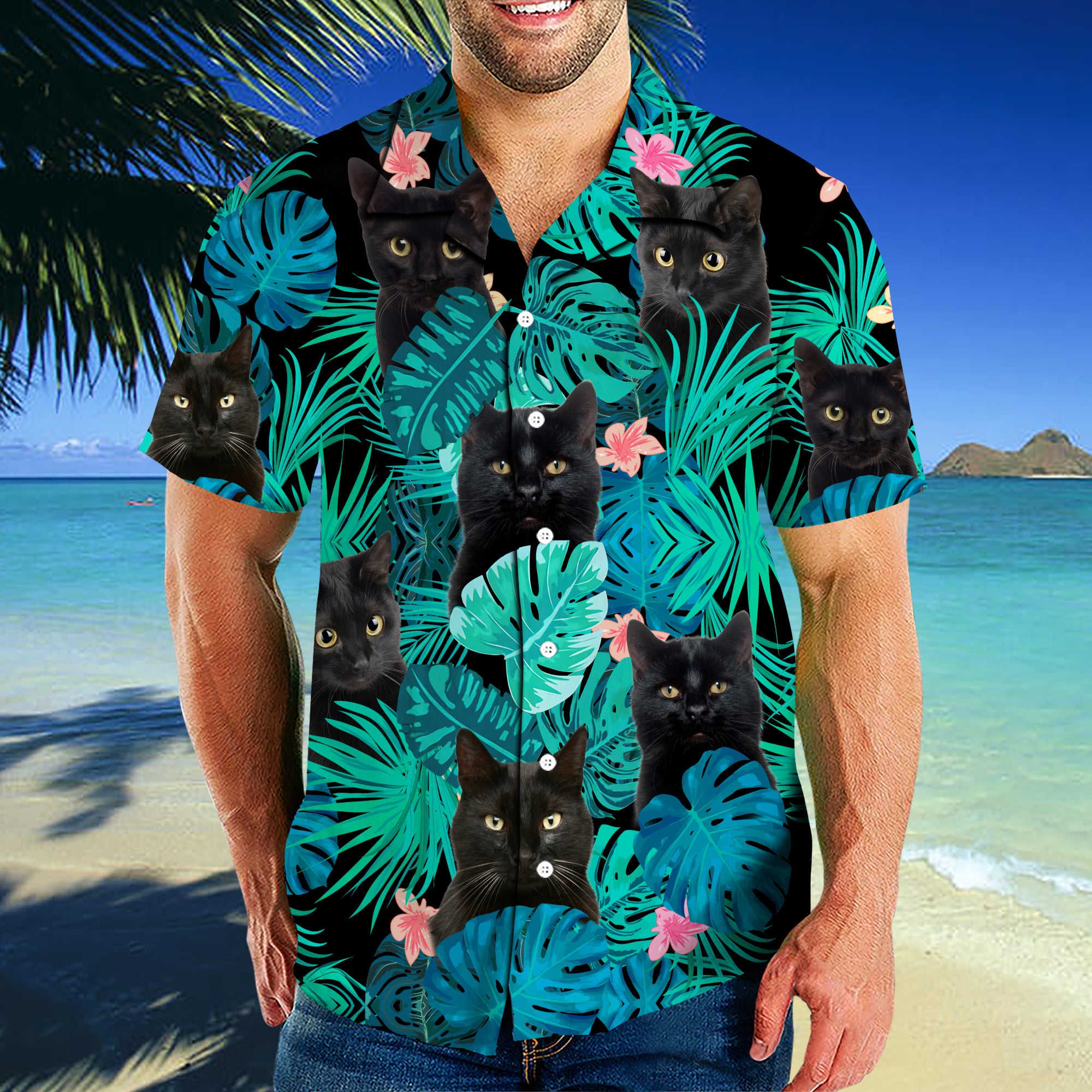 Black cat tropical leaves hawaii shirt HAC080701S-Apparel-HG-Hawaiian shirt-S-Vibe Cosy™