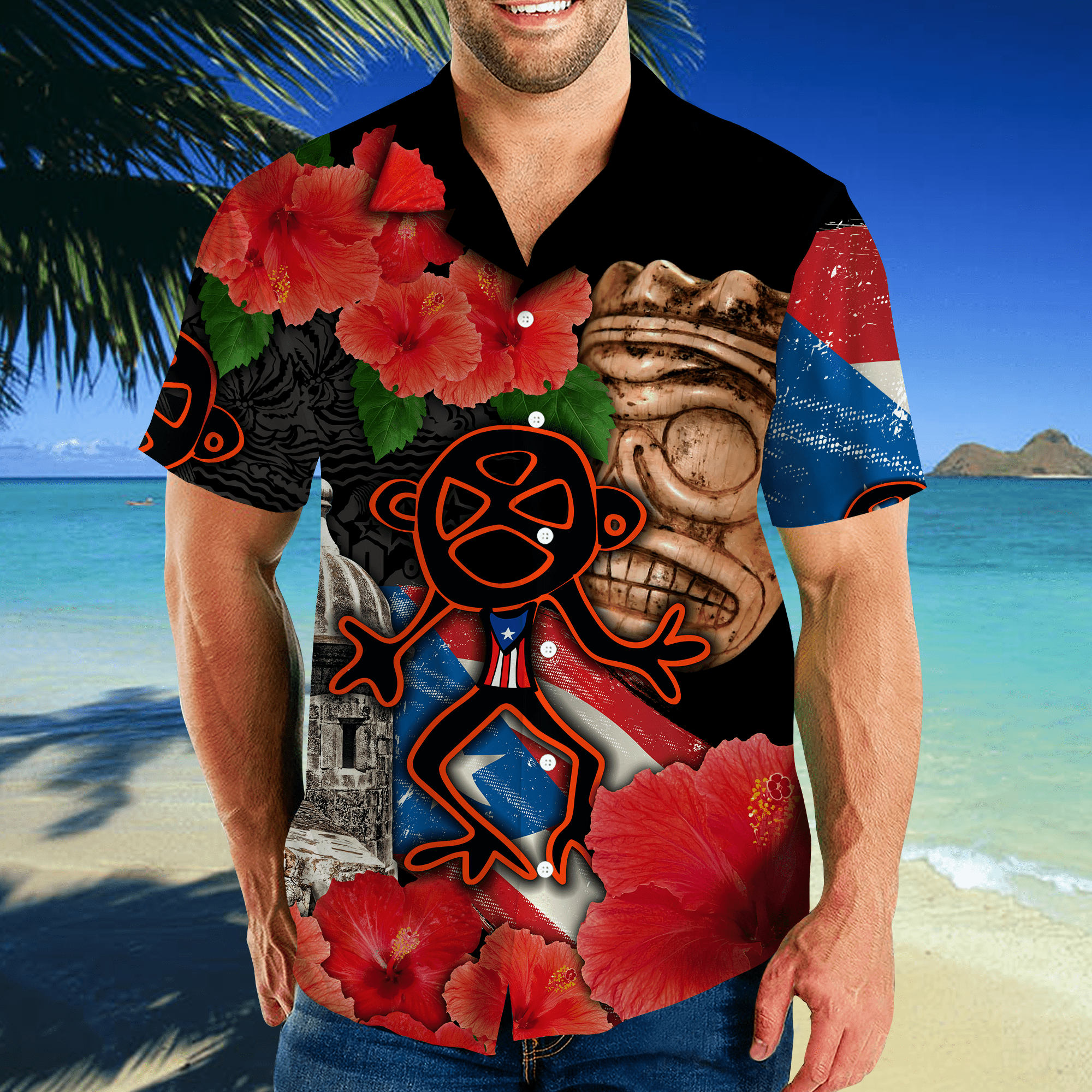 Puerto Rico Sol Taino With Maga Flower Hawaii Shirts JJ19062002-Apparel-TQH-Hawaiian shirt-S-Vibe Cosy™