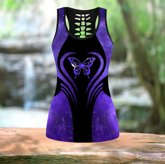 Purple butterfly legging + hollow tank combo HAC150402-Apparel-HG-No legging-S-Vibe Cosy™