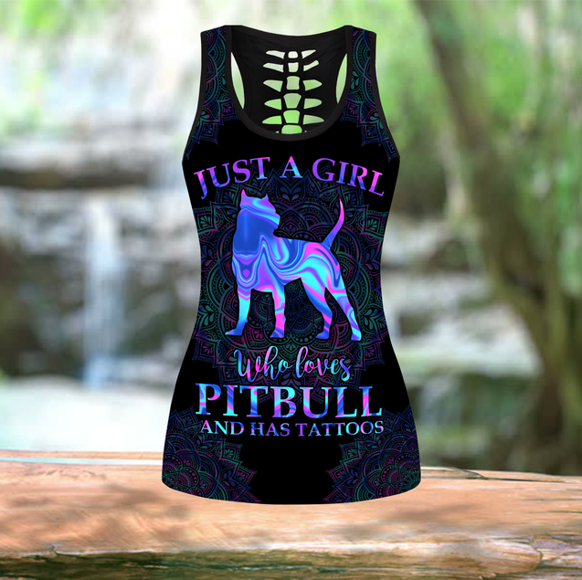 Girl loves pitbull tattoos legging + hollow tank combo HAC160902