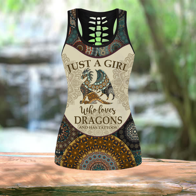 Girl loves dragons tattoos legging + hollow tank combo HAC220903