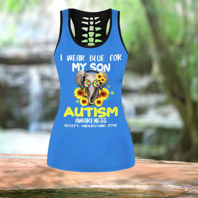 Autism I wear blue for my son legging + hollow tank combo HAC240401-Apparel-HG-No legging-S-Vibe Cosy™