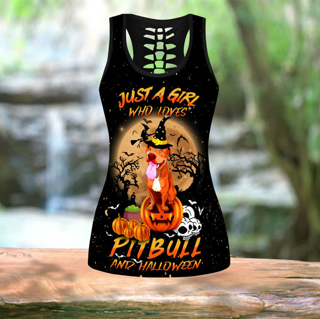 Halloween pitbull tattoos legging + hollow tank combo HHT25092001