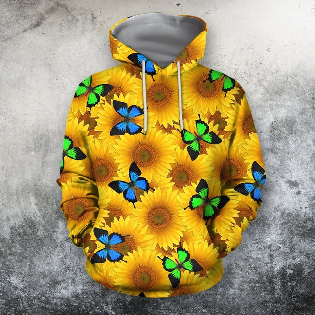 3D All Over Printing Butterfly Garden And Sunflowers Hoodie-Apparel-Phaethon-Hoodie-S-Vibe Cosy™