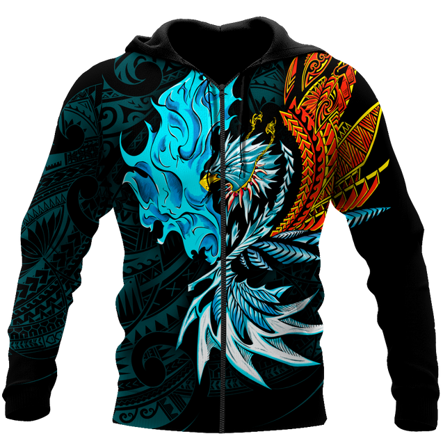 Amazing Eagle Warrior Polynesian 3D Tattoo Unisex Deluxe Hoodie ML