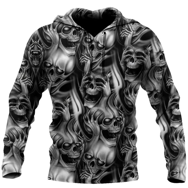 Three Wise Skulls Art Hoodie For Men And Women