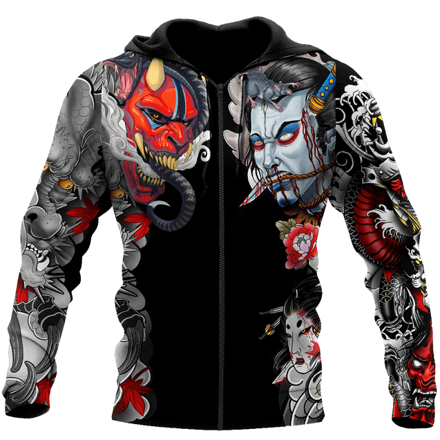 Japanese Samurai Tattoo 3D Over Printed Unisex Hoodie ML