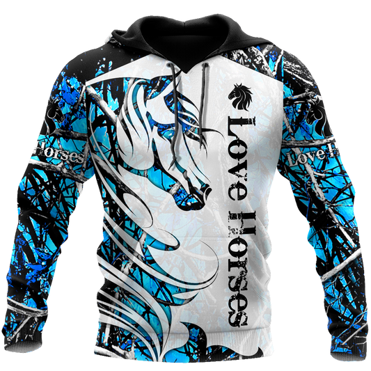 Horse Camo Blue Pattern 3D All Over Printed Shirts Pi050502-Apparel-TA-Hoodie-S-Vibe Cosy™