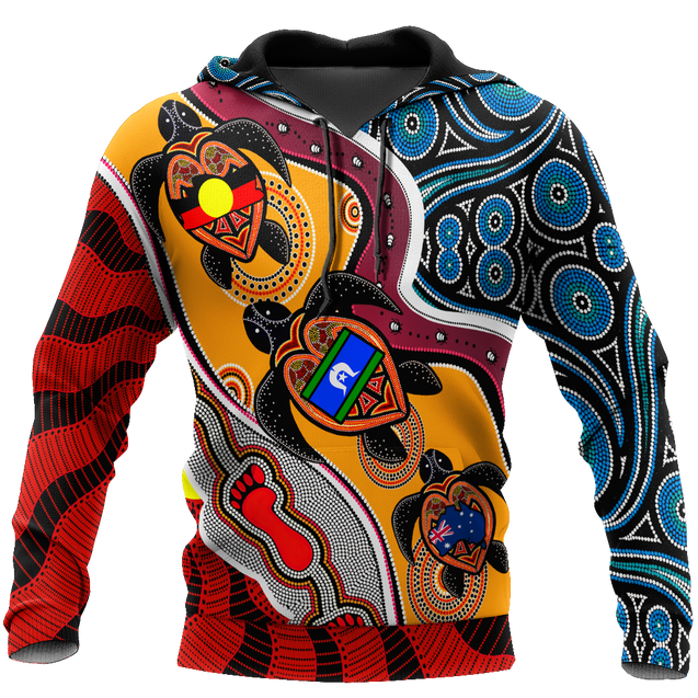 Australia Aboriginal Dots With Turtle And Naidoc Flags 3D Hoodie Shirt For Men And Women