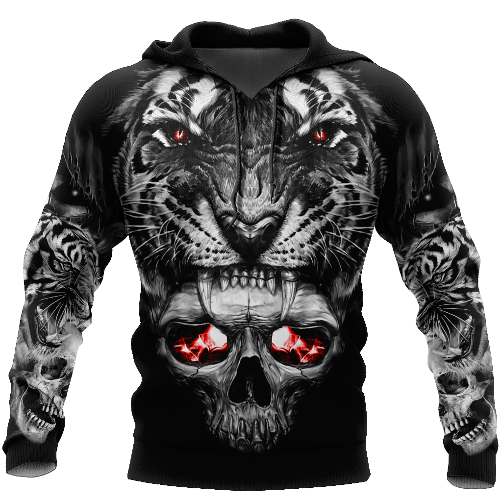 3D Tattoo Skull Tiger Over Printed Shirt for Men and Women