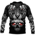 3D Tattoo Skull Tiger Over Printed Shirt for Men and Women