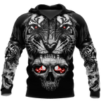 3D Tattoo Skull Tiger Over Printed Shirt for Men and Women