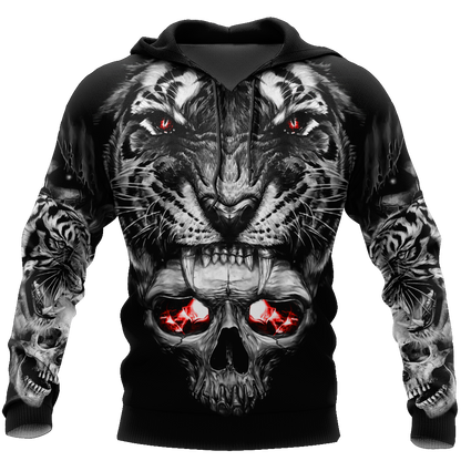 3D Tattoo Skull Tiger Over Printed Shirt for Men and Women