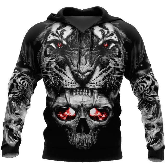 3D Tattoo Skull Tiger Over Printed Shirt for Men and Women