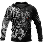 Tiger Black and White Tattoo Over Printed Hoodie for Men and Women