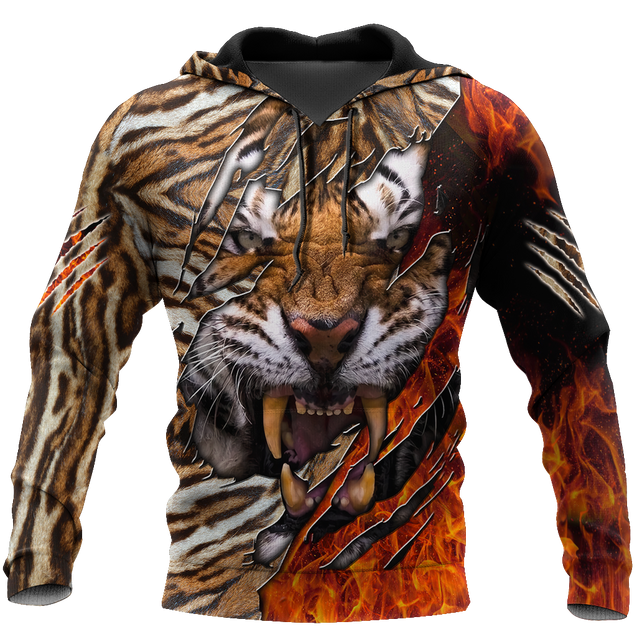 Warrior Tiger Hoodie Over Printed for Men and Women