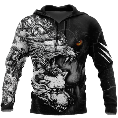 Wolf Tattoo Over Printed Shirt For Men and Women