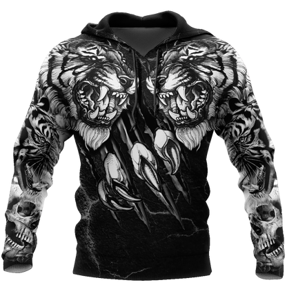 Double Tiger 3D Tattoo Over Printed Shirt for Men and Women