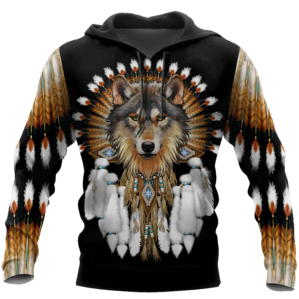 Native American Wolf Hoodie T Shirt For Men and Women HAC210405-Apparel-NM-Hoodie-S-Vibe Cosy™