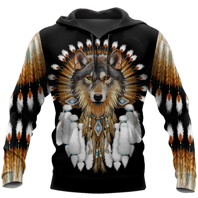 Native American Wolf Hoodie T Shirt For Men and Women HAC210405-Apparel-NM-Hoodie-S-Vibe Cosy™