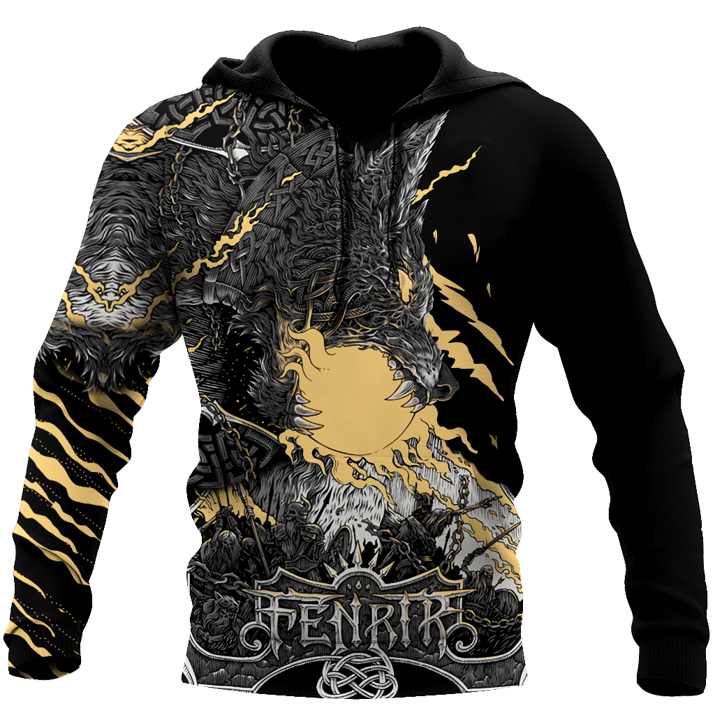Fenrir Wolf Viking All Over Printed Unisex Deluxe Hoodie ML