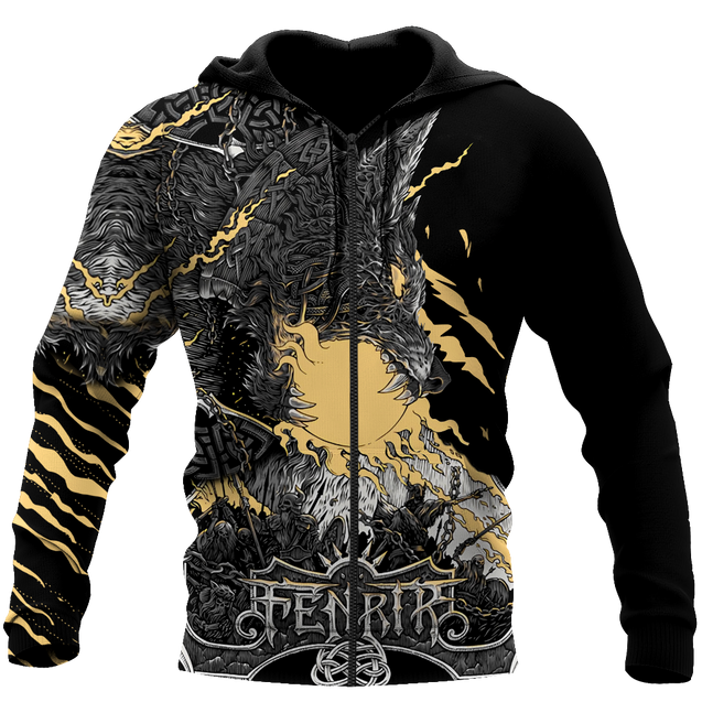 Fenrir Wolf Viking All Over Printed Unisex Deluxe Hoodie ML