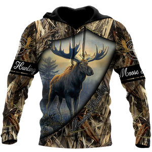 Moose Hunting 3D Over Printed Unisex Deluxe Hoodie