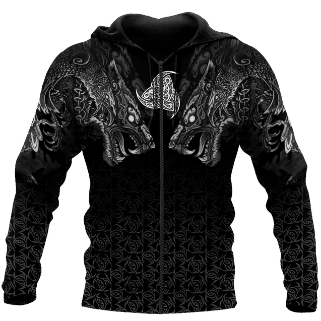 Fenrir Wolf Viking 3D All Over Printed Unisex Deluxe Hoodie ML