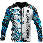 Horse Camo Blue Pattern 3D All Over Printed Shirts Pi050502-Apparel-TA-Zipped Hoodie-S-Vibe Cosy™