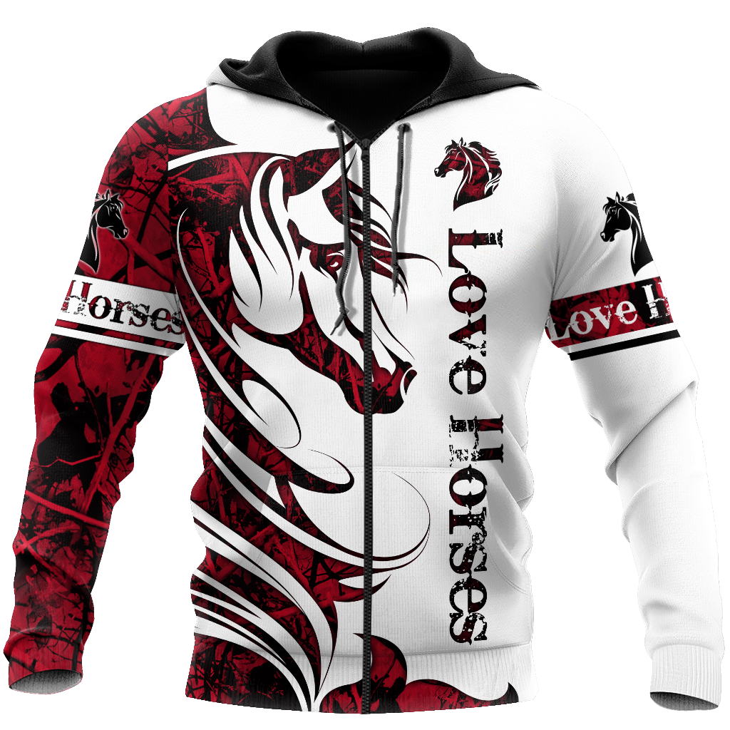 Horse Camo Red 3D All Over Printed Shirts Pi050501S1-Apparel-TA-Zipped Hoodie-S-Vibe Cosy™