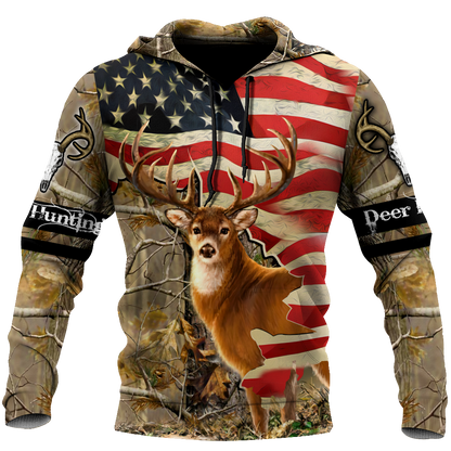 Deer Hunting America Flag 3D All Over Printed Shirts LAM