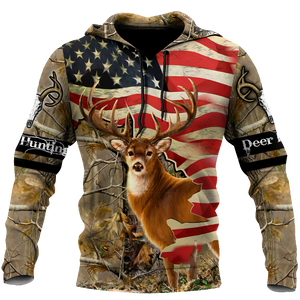 Deer Hunting America Flag 3D All Over Printed Shirts LAM