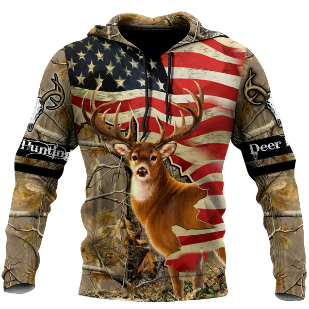 Deer Hunting America Flag 3D All Over Printed Shirts LAM