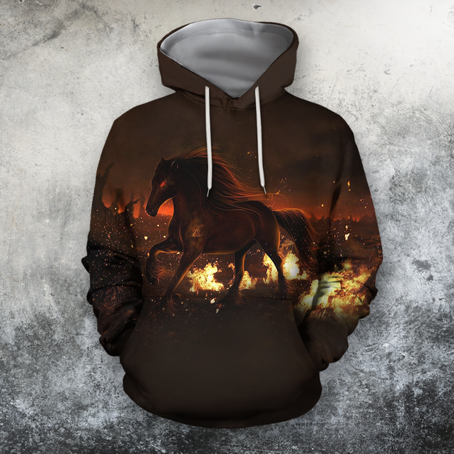 All Over Print Eyes Night Horse Sky Field Fire-Apparel-HbArts-Hoodie-S-Vibe Cosy™