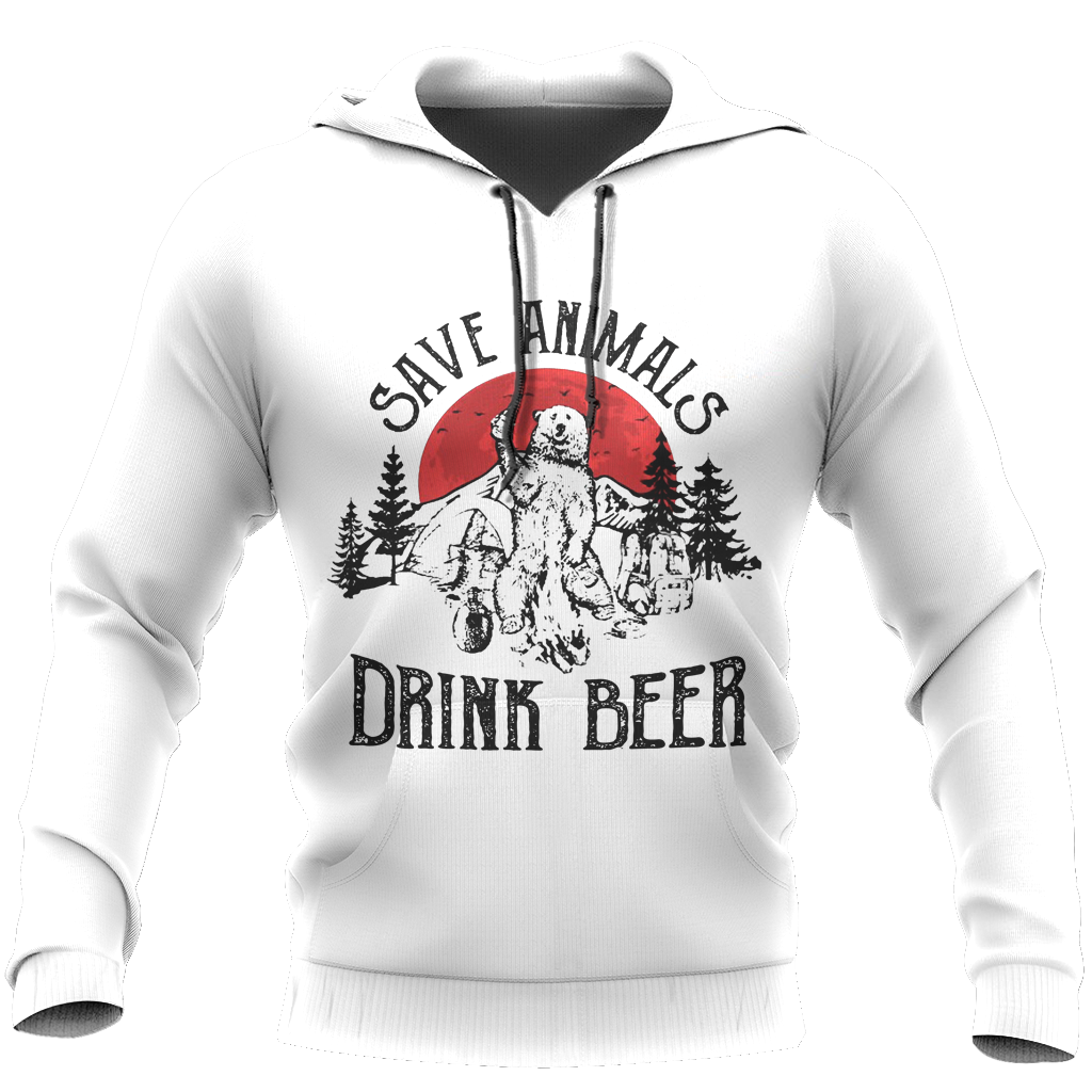 Save Animals Drink Beer- Camping Bear NNKB109-Apparel-NNK-Hoodie-S-Vibe Cosy™