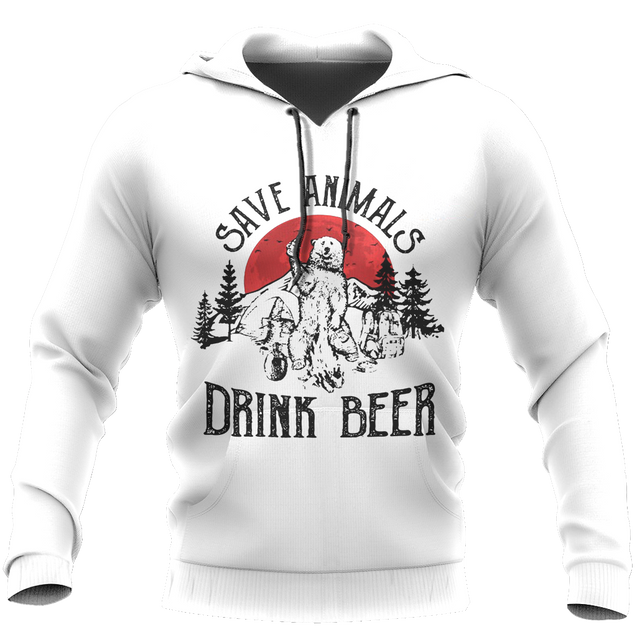 Save Animals Drink Beer- Camping Bear NNKB109-Apparel-NNK-Hoodie-S-Vibe Cosy™