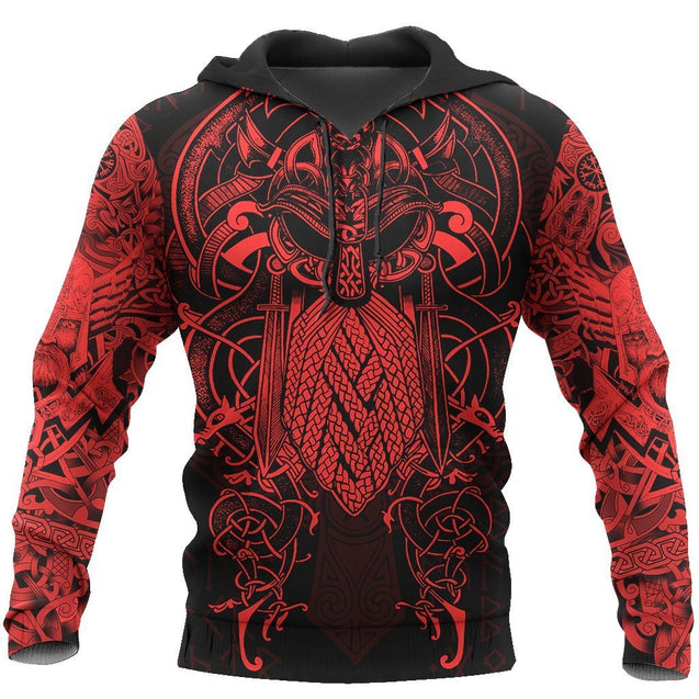 Vikings - The Raven Red of Odin Tattoo-Apparel-HP Arts-Hoodie-S-Vibe Cosy™