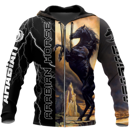 Black Stallion Arabian Horse 3D All Over Printed Shirt Hoodie Pi301202-Apparel-TA-Zipped Hoodie-S-Vibe Cosy™