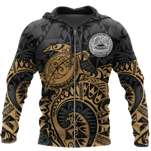Samoa Polynesian Hoodie Gold Turtle Flowing 3d all over printed shirt and short for man and women AZ130201 PL-Apparel-PL8386-Zipped Hoodie-S-Vibe Cosy™