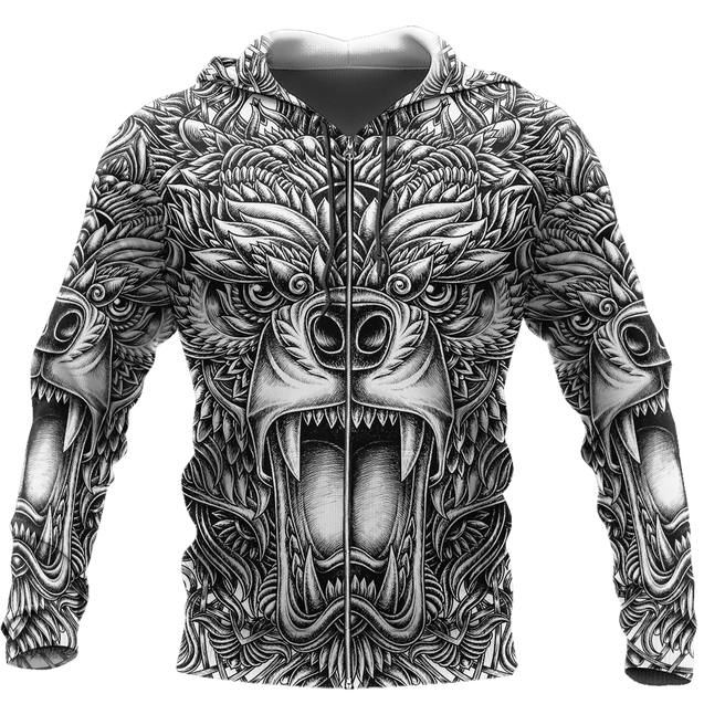 BEAR TATTOO 3D ALL OVER PRINTED SHIRTS FOR MEN AND WOMEN AZ071201 PL-Apparel-PL8386-zip-up hoodie-S-Vibe Cosy™