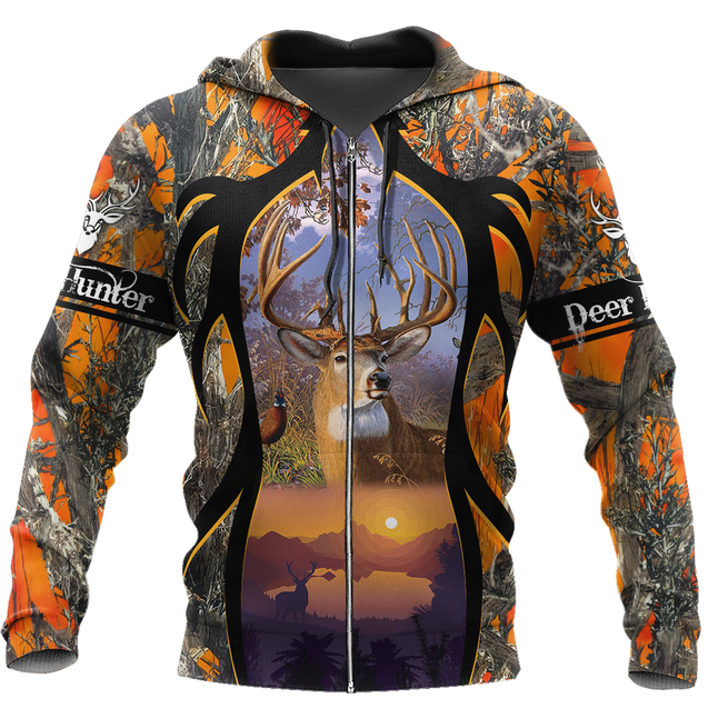 Camo Deer Hunting Hoodie T-Shirt Sweatshirt AZ112201 NM-Apparel-NM-Zipped Hoodie-S-Vibe Cosy™