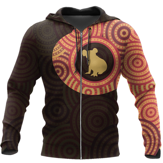 Australia In My Heart Aboriginal Tattoo Koala Hoodie Yellow AZ200201-Apparel-PL8386-Zip -Up Hoodie-S-Vibe Cosy™