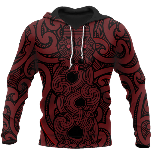 New Zealand Hoodie, Maori Gods Pullover Hoodie, Tumatauenga (God of War) - Red JJ140101 - Amaze Style™-Apparel