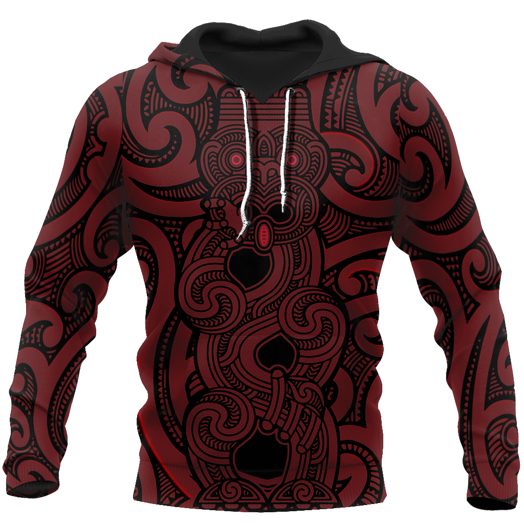 New Zealand Hoodie, Maori Gods Pullover Hoodie, Tumatauenga (God of War) - Red JJ140101 - Amaze Style™-Apparel