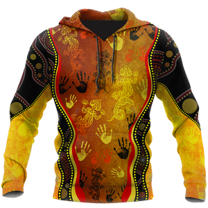 Aboriginal Australia Rock Painting Hand Lizard Art Golden Style shirts for men and women TR2606204S-Apparel-Huyencass-Hoodie-S-Vibe Cosy™