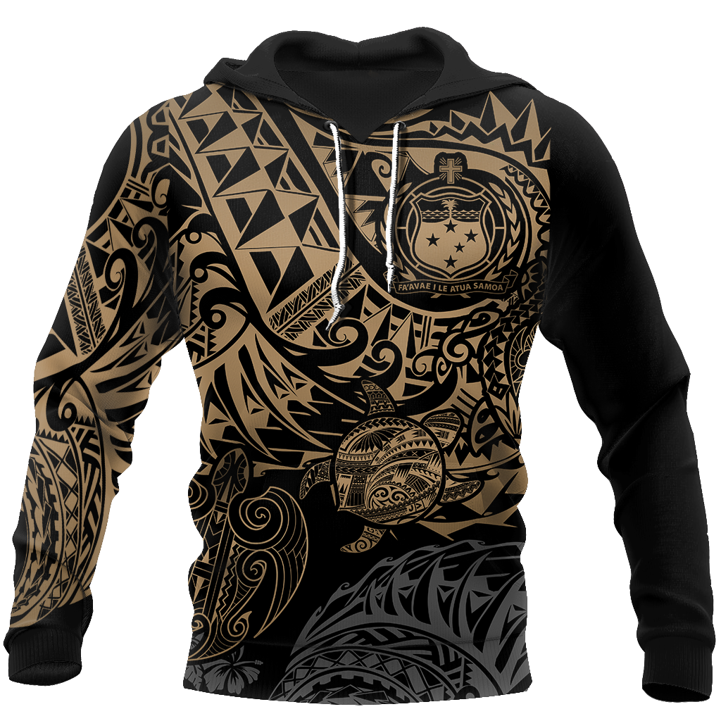 Samoa Polynesian Hoodie - Gold Turtle Flowing 3d all over printed shirt and short for man and women JJ120202 PL-Apparel-PL8386-Hoodie-S-Vibe Cosy™