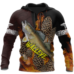 Walleye Fishing with morels mushrooms 3D all over printing shirts for men and women TR250201 - Amaze Style™-Apparel