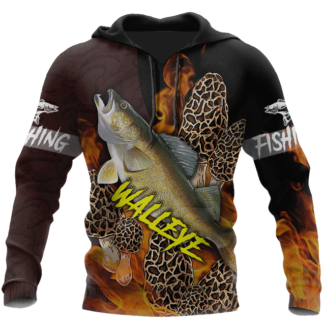 Walleye Fishing with morels mushrooms 3D all over printing shirts for men and women TR250201 - Amaze Style™-Apparel