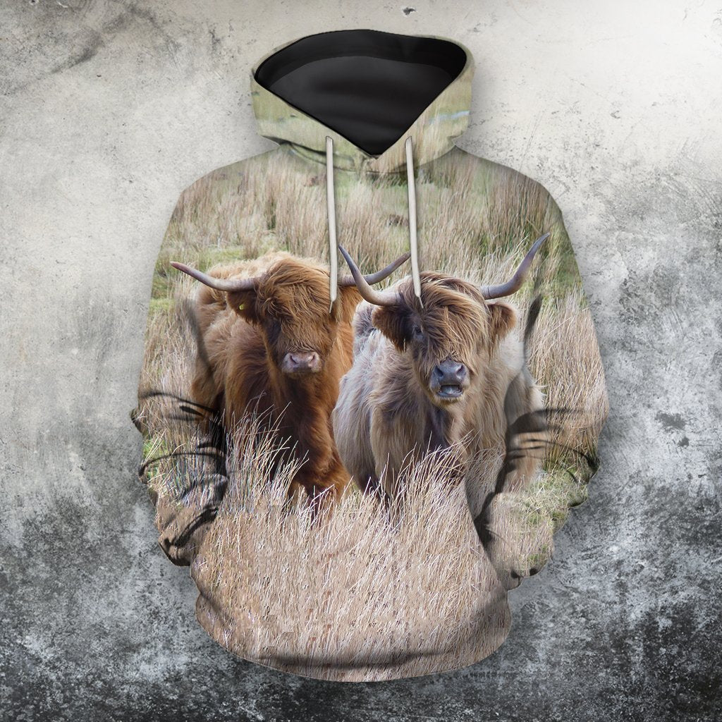 3D All Over Printed Highland Cattle Beautiful Shirts And Shorts-Apparel-Phaethon-Hoodie-S-Vibe Cosy™