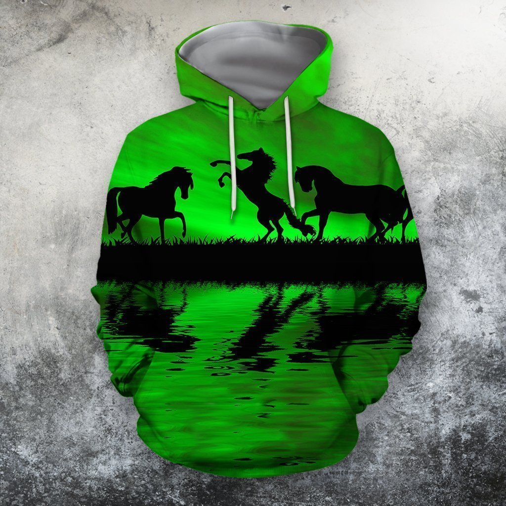 3D All Over Print Green Animals Horse Hoodie-Apparel-Phaethon-Hoodie-S-Vibe Cosy™
